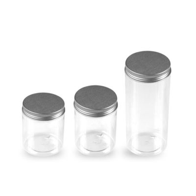 Überwurfmutter 250g Plastik-HAUSTIER Plastikglas-Plätzchen-Plastiknahrungsmittelspeicher-Gläser mit Metallkappe